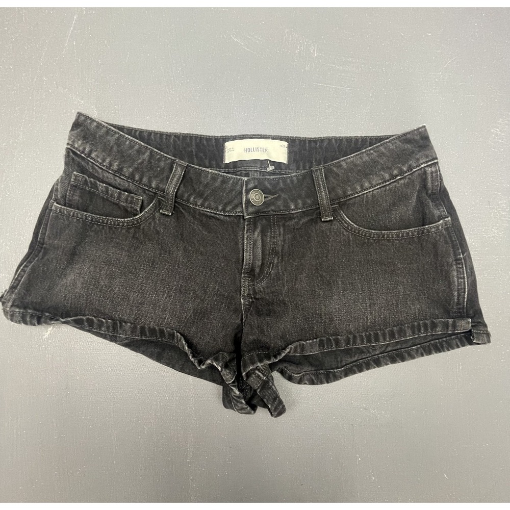 Hollister Women's Size 29 Black Denim Jean Shorts High Rise Cutoff Tie Hem Style